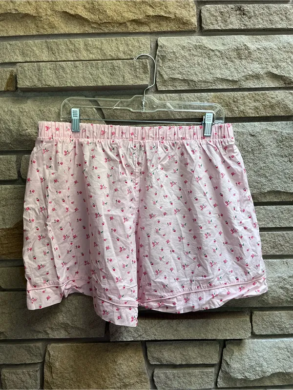 LOUNGE Pajama Set Cropped Button Up Shorts Pink Ditsy Floral Cotton XL - Image 10