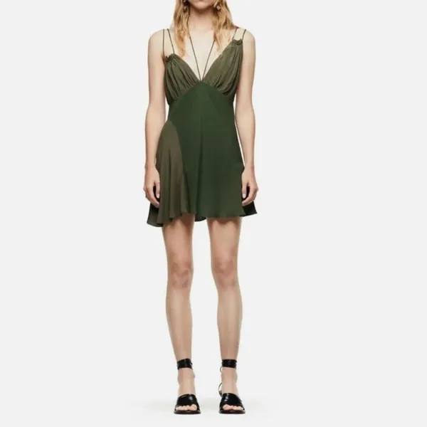 ZARA Green Patchwork Asymmetrical Mini Dress Cocktail Fairy Whimsy Boho Sz Medium NEW - Image 2