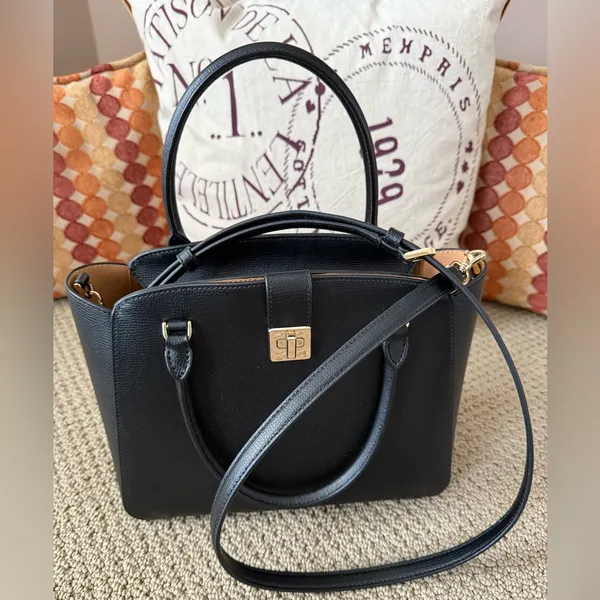 Kate Spade NY Phoebe Black Grained Leather Satchel with Gold Accents - Image 3