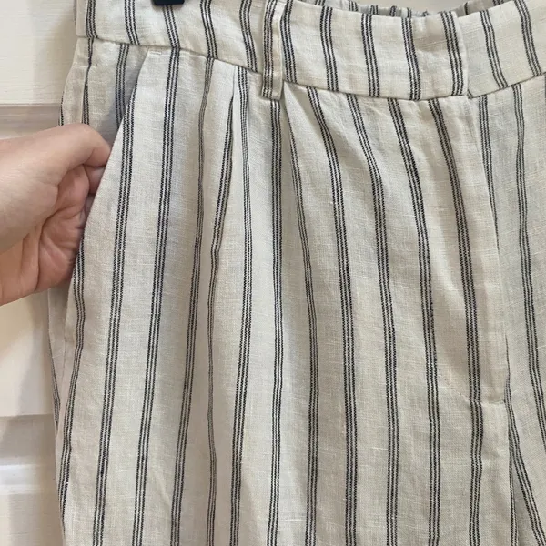 NWT Quince European Linen Women 8 Wide Leg Pant Oatmeal Stripe Eco Coastal - Image 6