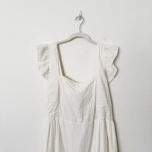 [Madewell] Cream Ruffle Strap Textural Striped Tiered Midi Dress Cutout Back 2X - Image 6