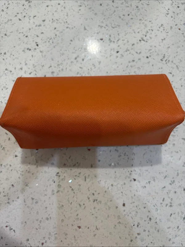 Tory Burch Orange Saffiano Leather Cosmetic Case with Gold Logo - Image 3