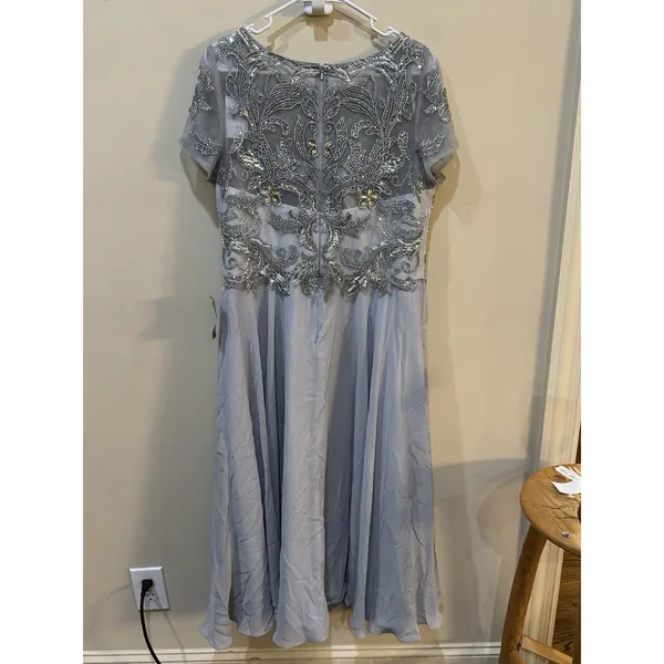 Xscape Dress 5031X Size 12 Midi Dress Blue Embellished Mother Of The Bride - Image 3