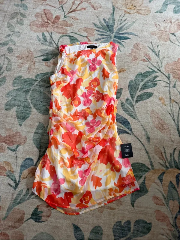 Lulu's Roanes Orange Floral Boat Neck Pleated Mini Dress - Image 6