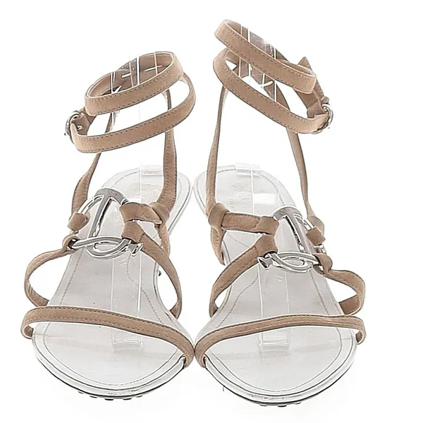 Tod's Sandals Tod's Size 8 Sandals Kitten Heels Strappy Wrap Silver Accent - Image 2