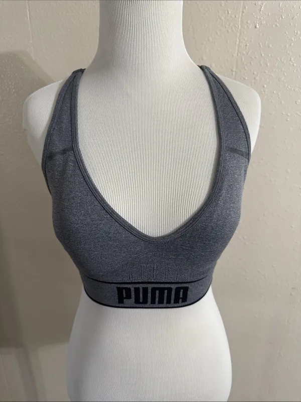 Puma Grey Seamless Racerback Sports Bra - Image 2