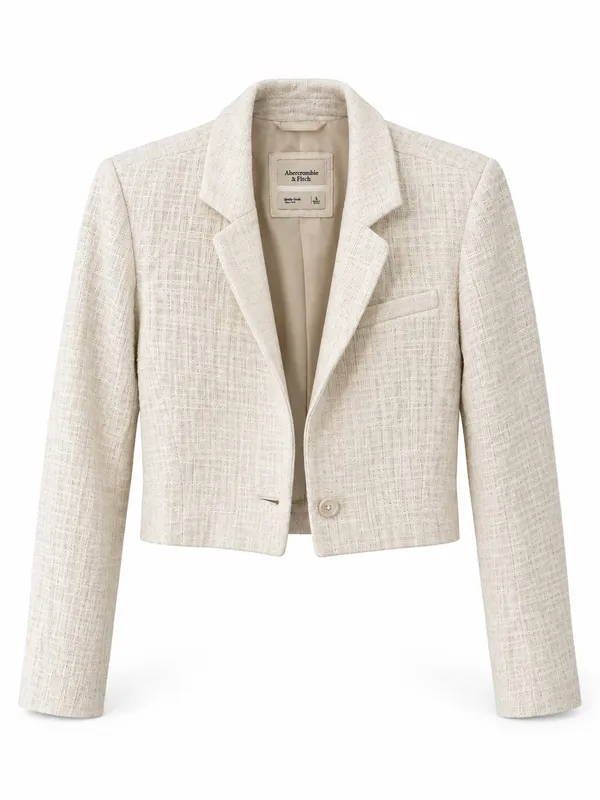 Abercrombie & Fitch White Tweed Cropped Blazer Jacket Women’s Small - Image 2