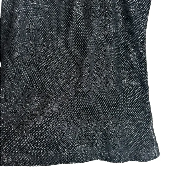 Womens Black Metallic Mesh Floral Cami Tank Top Goth Dark Fairy Grunge - Image 3