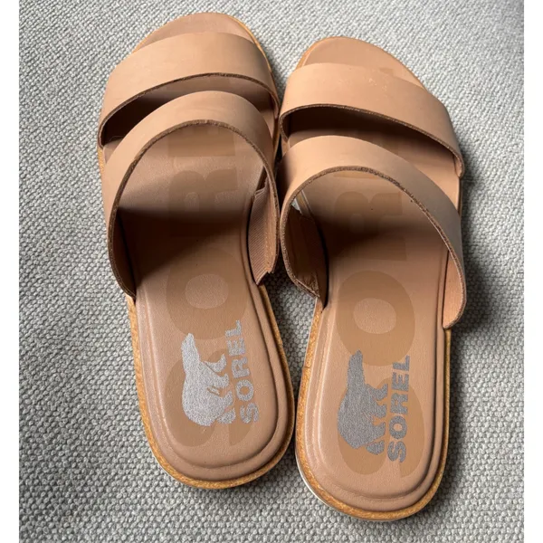 Sorel Ella Slides Sandals Tan Leather Womens 9.5 Slip On - Image 5