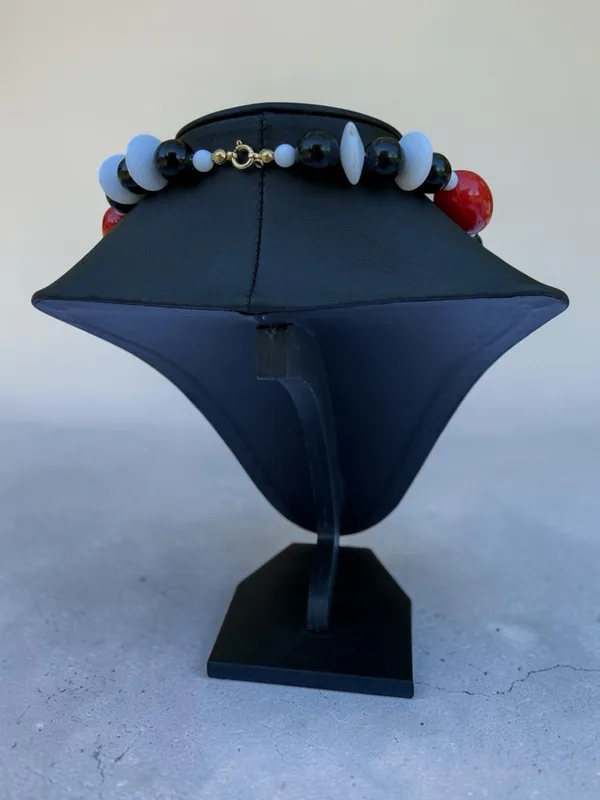 Vintage 60s Mod Chunky Beaded Statement Necklace Red Black White Acrylic‎ 20” - Image 3