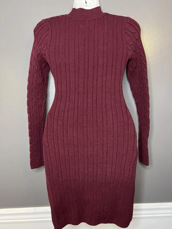 Hollister Sweater Dress Womens Small Red Cable Knit Mock Neck Bodycon Short - Image 4