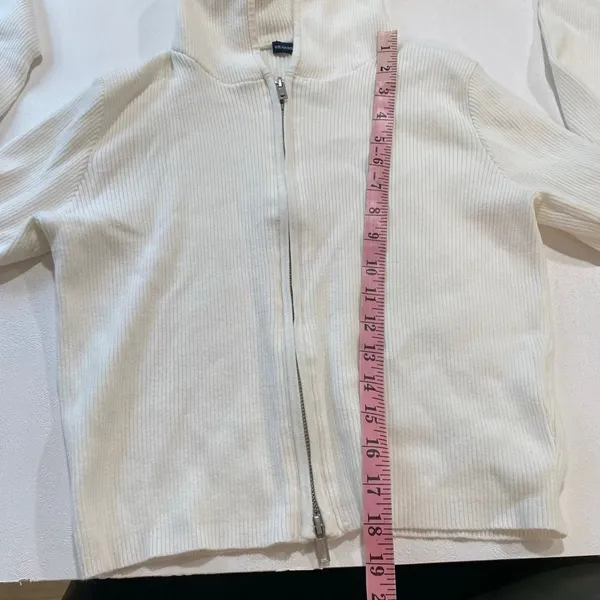 Brandy Melville Ivory Ribbed Cropped Zip Up Hoodie Fitted Y2K - Image 7