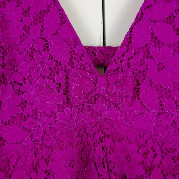 Zara Magenta Purple Floral Lace Bow V-Neck Mini Dress 3373/490/630 XS Coquette - Image 3