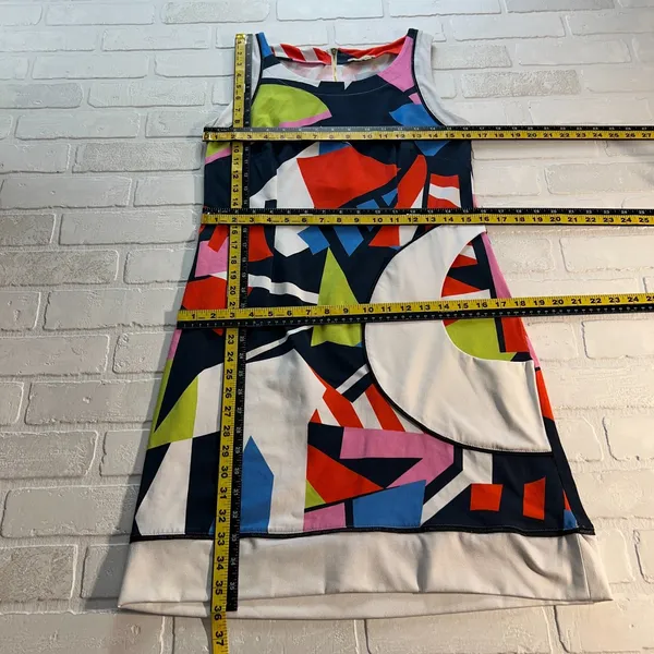 Dolcezza Dress Womens Medium Colorful Shift 60s 70s Sleeveless Pocket Mod Mini M - Image 2