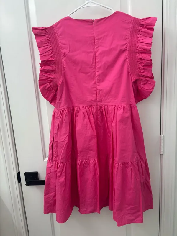 English Factory | Ruffled Babydoll Mini Dress w/ Pockets Fuchsia Pink - Image 10