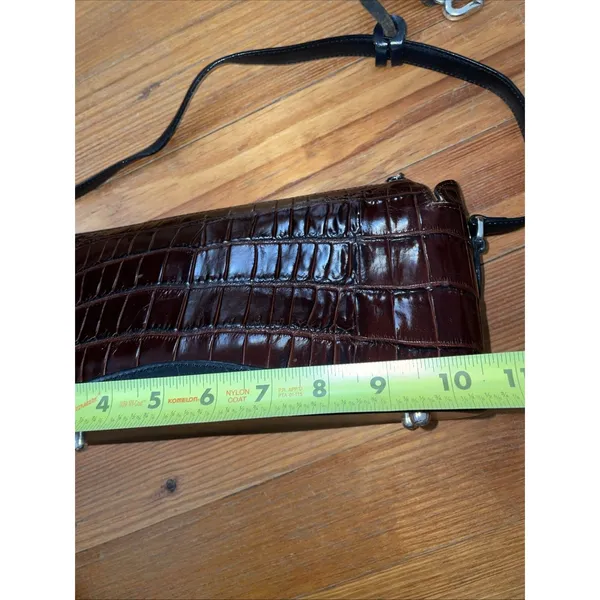 Brighton Vintage Croc Embossed Leather Shoulder Bag Brown Black Trapezoid Purse - Image 5