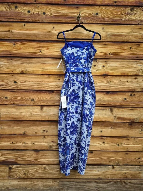 NWT Adrianna Papell Aidan Mattox Blue Floral Jacquard Gown Size 10 - Image 10