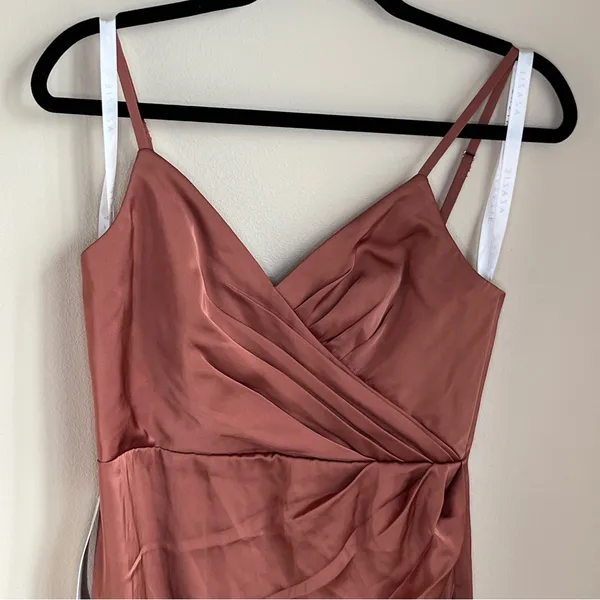 NWT Azazie Maci Bridesmaid Dress Size A6 Cedar Rose Pleated Stretch Satin Gown - Image 6