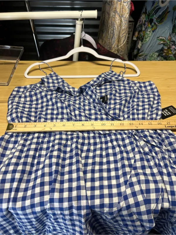 Express Blue and White Gingham One-Piece Romper - Image 14
