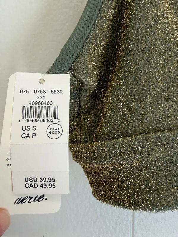 NWT AERIE Sparkle Straight Scoop Bikini Top Olive Green Size Small - Image 3