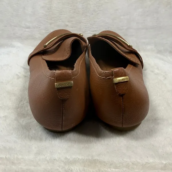Calvin Klein Orianna Brown Leather Loafers Gold Logo Bar Flats Womens 11 34E2408 - Image 6