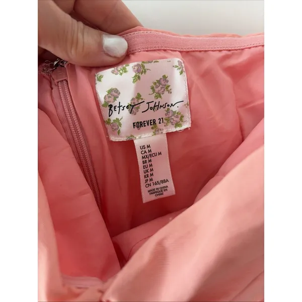 Forever 21 x Betsey Johnson Pink Strapless Ruched Bubble Mini Dress Size Med New - Image 3
