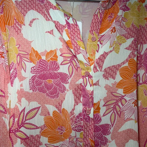 NWT Fate Elodie Kat Bubble Sleeve Button Up Blouse floral boho career preppy - Image 4