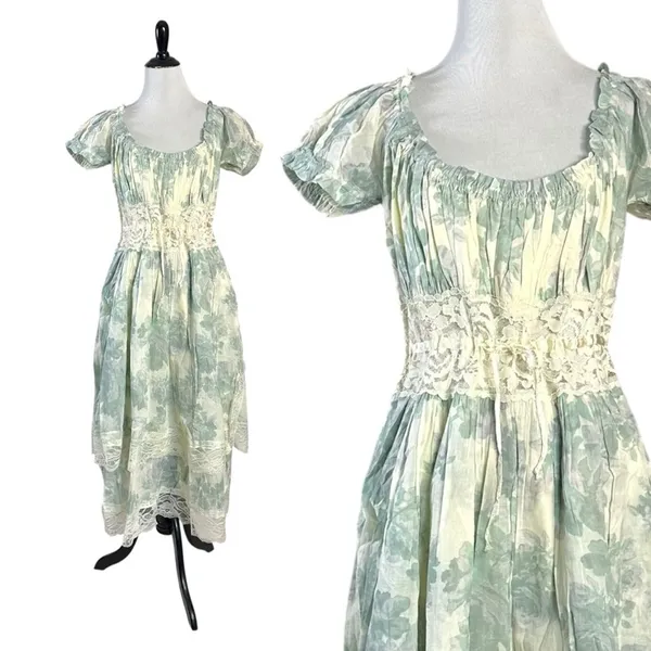 Free People Ethereal Dainty Cottage Lace Honeysuckle Floral Midi Dress XL - Image 9