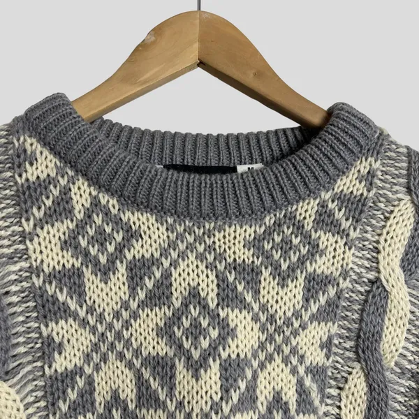 Vintage Eskimo Knitwear Women’s Gray White Wool Winter Pullover Sweater Size M - Image 3