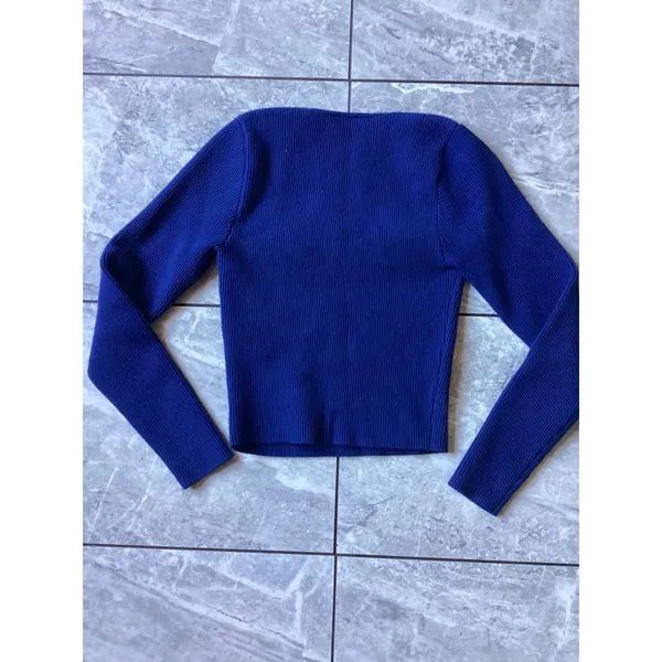 Abercrombie & Fitch Womens Ribbed Sweetheart Neck Long Sleeve Top Royal Blue S - Image 5