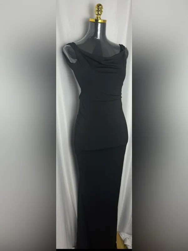 Commence elegant party formal Classic Black Cowl Neck backless Maxi Dress XS NWT - Image 3