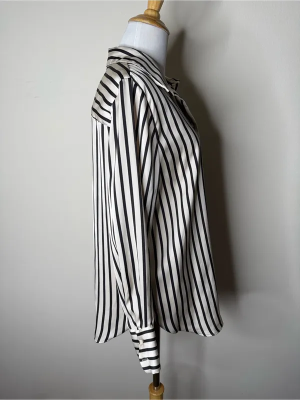 H&M Black and White Striped Satin Blouse - Image 5