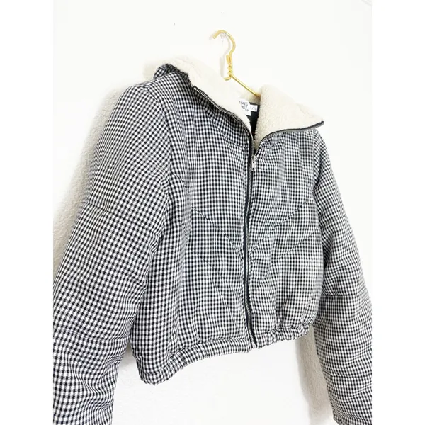Princess Polly The Keir Puffer Jacket Black/White Size L/XL Plaid Gingham - Image 5