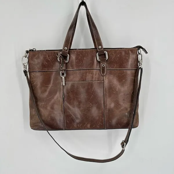 Vintage Fossil Women's Leather‎ Messenger Shoulder Bag Handbag Dark Brown Medium - Image 7
