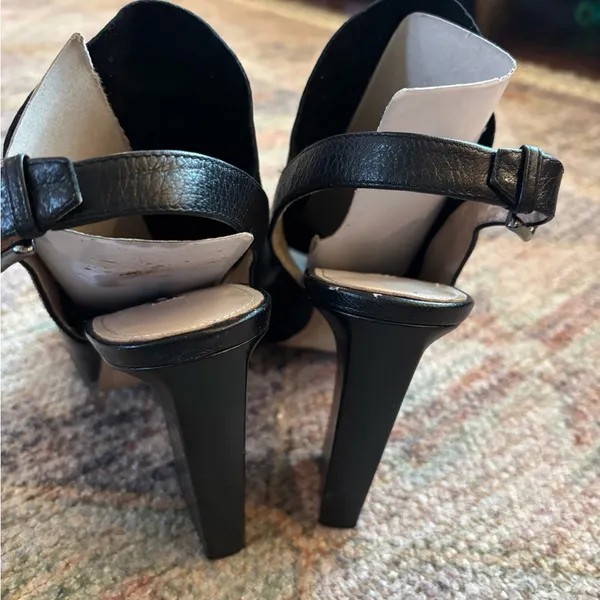 leather peep toe slingback block heels sz 39 - Image 4