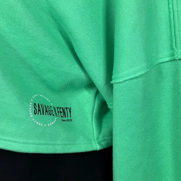 Savage X Fenty Essential Fleece‎ Scope Logo Cropped Hoodie Sweatshirt Green XL - Image 7