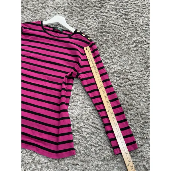 Lauren Ralph Lauren Shirt Womens Size L Pink Black Striped Long Sleeve Preppy - Image 11