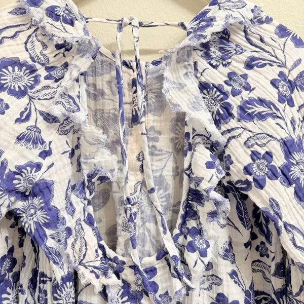 Anthropologie Floral Gauze Mini‎ Dress Size Large Tunic Coverup Gauzy Cotton - Image 4