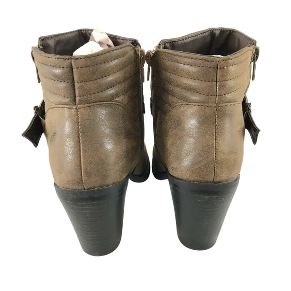 Twisted Womens Ankle Booties Block Heel Faux Leather Zipper Brown Size 6 - Image 3