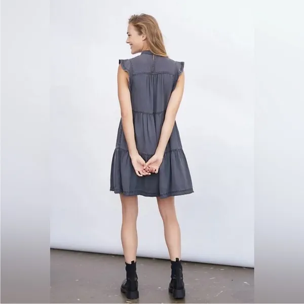 ANTHROPOLOGIE Jenee‎ Tiered Tunic Dress size Small Washed Black - Image 3