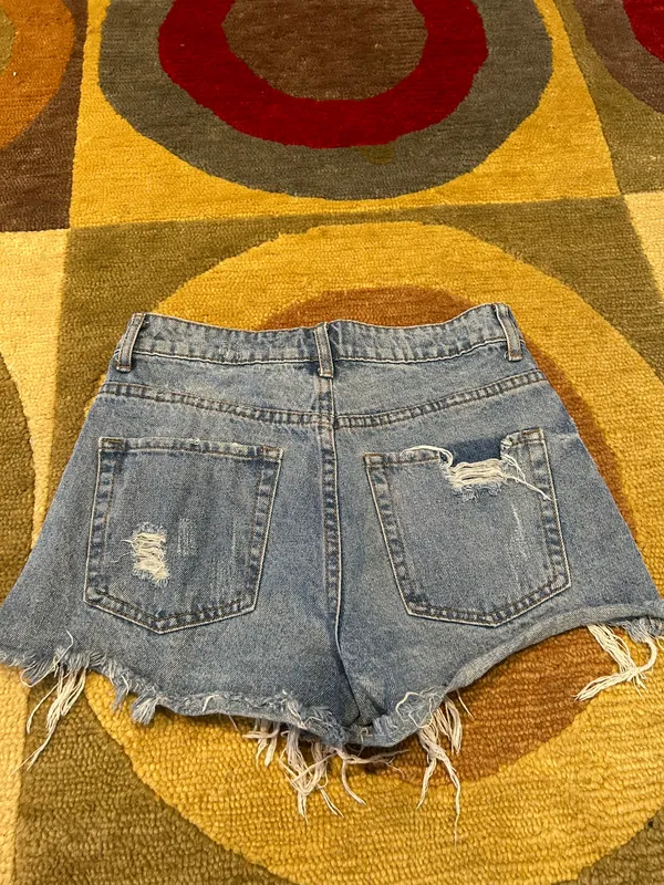 Adika Cheeky Denim Jean Shorts Distressed High Waisted Size Small Runs Small - Image 3