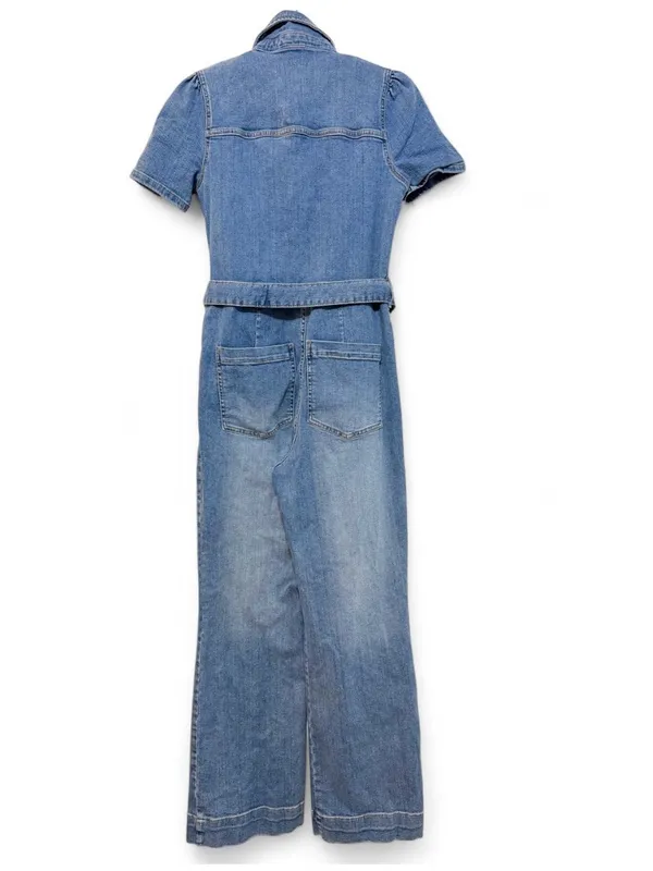 Avec Les Filles Women’s Blue Denim Short-Sleeve Tie-Waist Jumpsuit Size 30 - Image 15