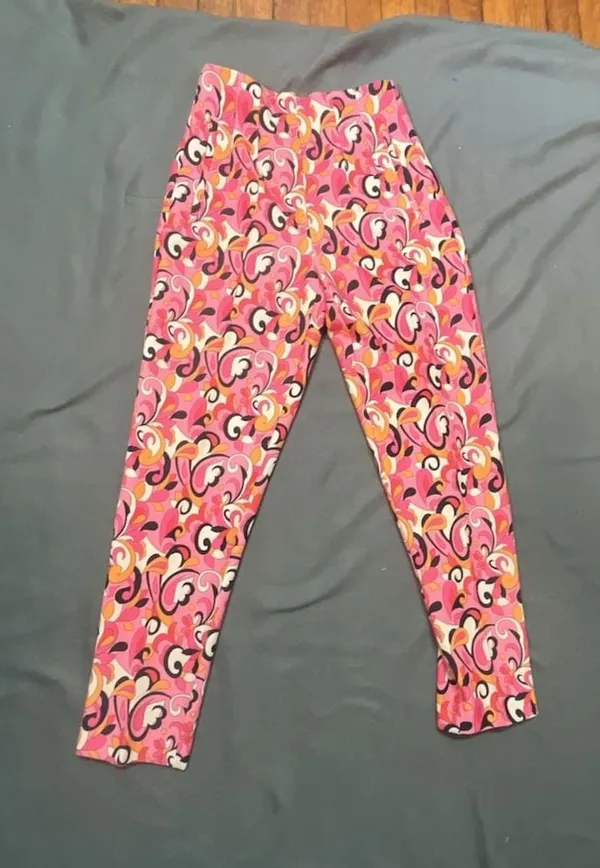 Zara Paisley and Floral 70s Style Dress Pants Pink Orange White Black Size XS - Image 3