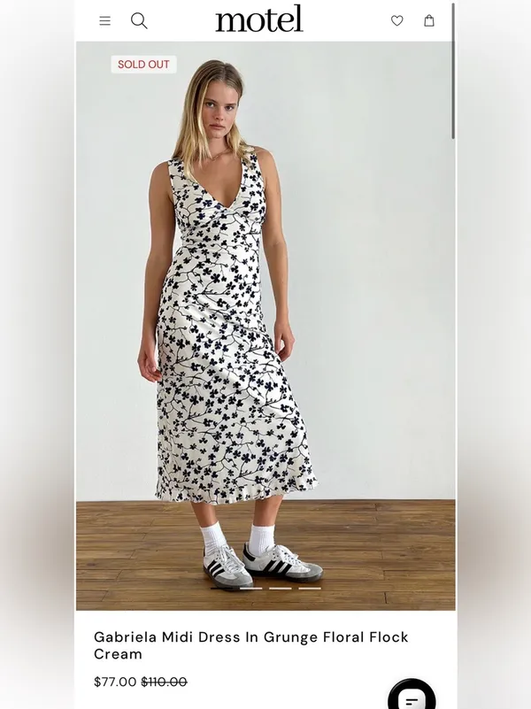 NWT Motel Gabriela Midi Cream Floral Dress Size XS - Image 2