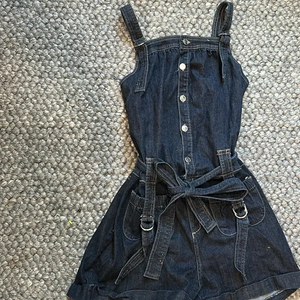 Non Signe Chunky Denim Tie Waist Romper Size M - Image 4