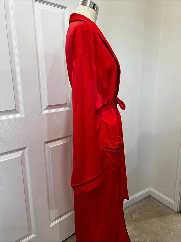 Fabletics Eco-satin Robe Strawberry Red With Black Trim With Pockets Size Medium - Image 11