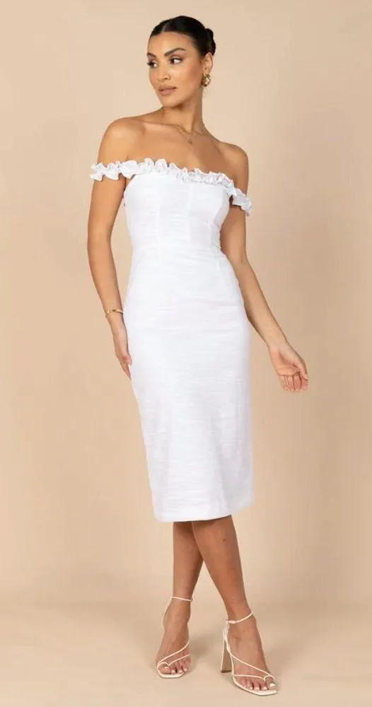 Petal & Pup Florez White Off the Shoulder Ruffle Midi Dress 4 - Image 2