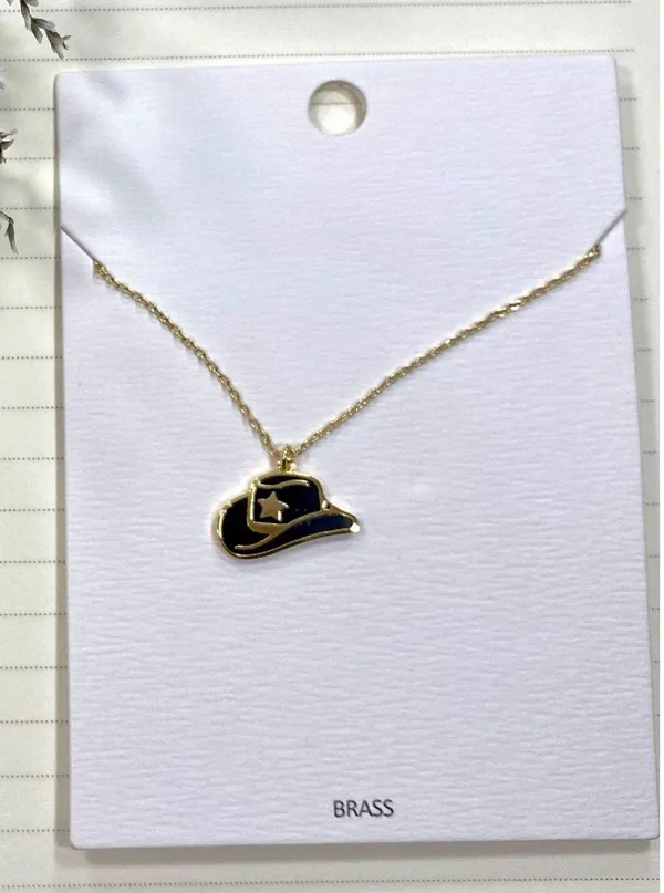 Boutique Gold Cowboy Hat Necklace – Western Country Charm Pendant - Image 4
