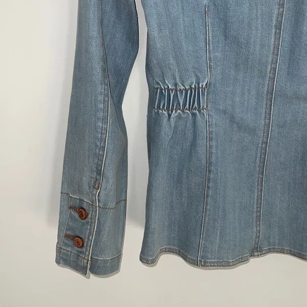 GAP Women's Denim Jean‎ Jacket Stretch Button Collared Long Sleeve Blue Small - Image 4