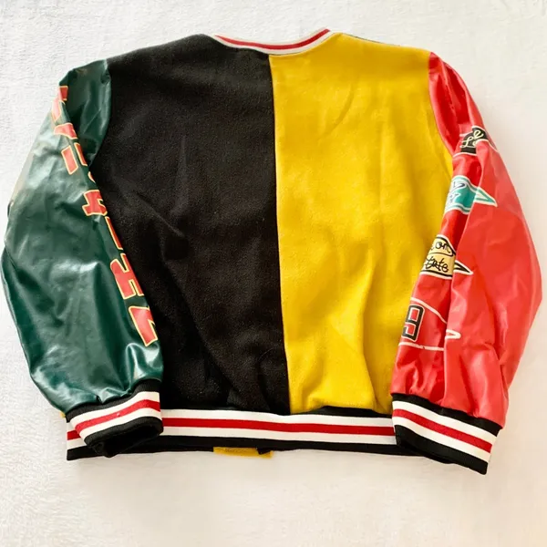 Unbranded Colorblock Varsity Jacket Women Sz M Multi-Color Y2K Patchwork Fleece‎ - Image 6